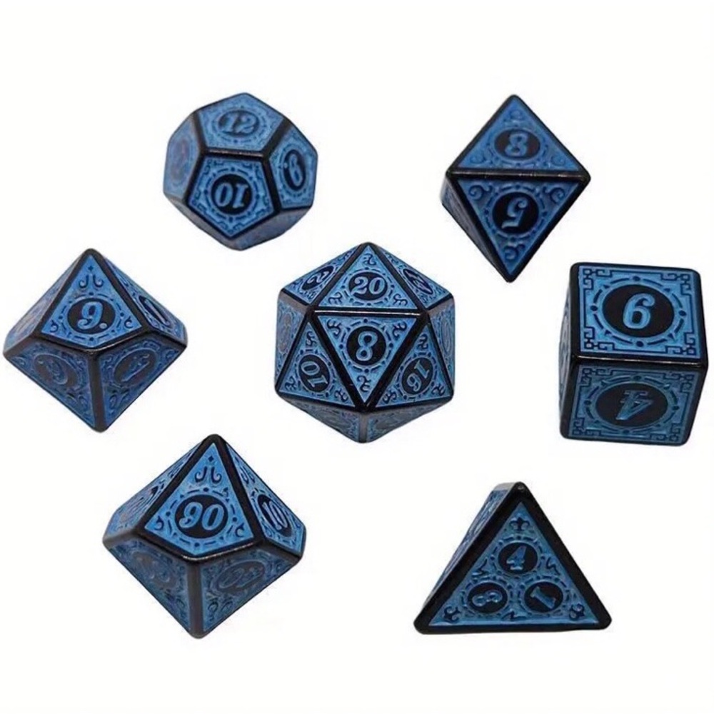 Polyhedral Dice in Blue & Window Lattice Carved Design